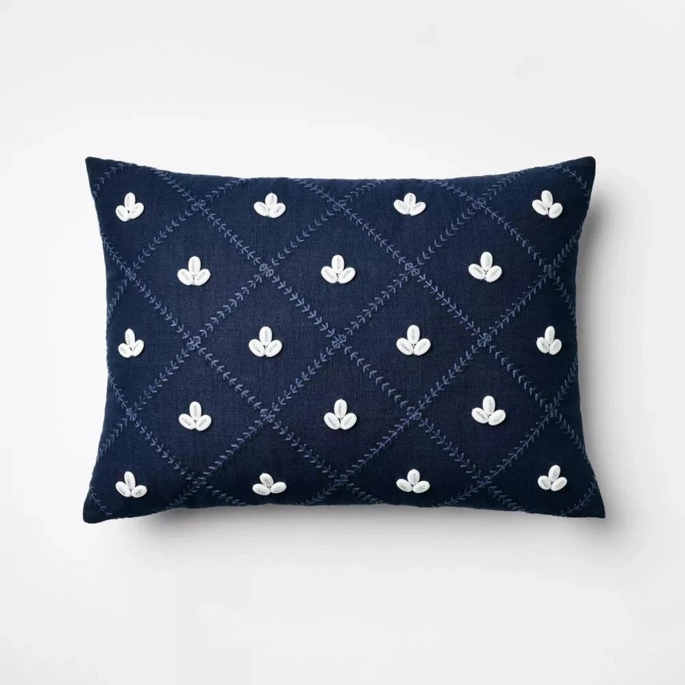 Lumbar Embellished Shell Throw Pillow Threshold designed with Studio McGee Blue